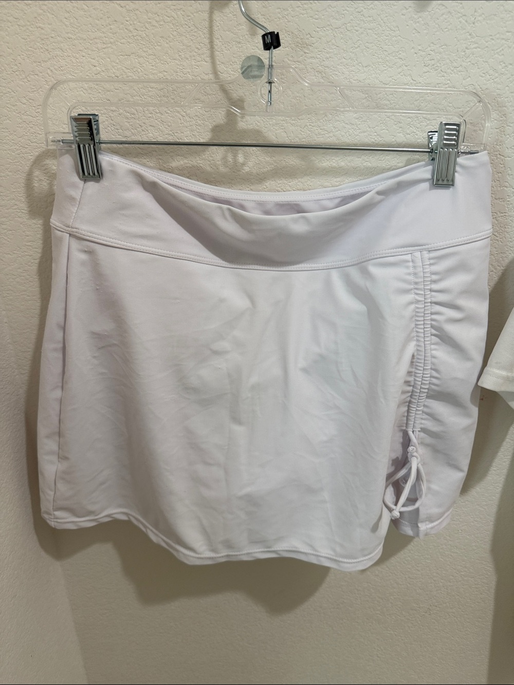 White Athletic Skort with Side Drawstring